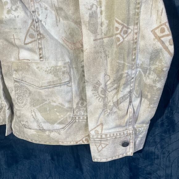 Vintage Chico's 90's‎ Design Tribal Printed Beige Denim Jacket Womans Size 2 - Picture 3 of 8